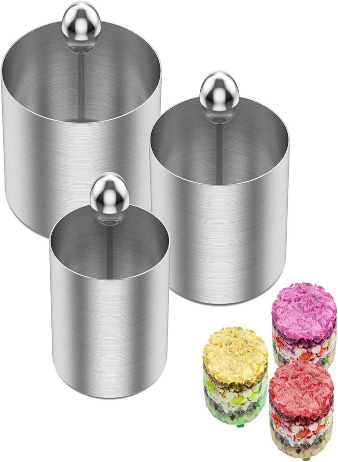 Cyrox Sushi Making Mold Stainless Steel Round Pastry Ring Cake Forming Rings with Pusher Food Presentation Rings Tartare Round Cake/Pastry Ring Easy to use for Kitchen (1Set of 3Pcs) - Image 1