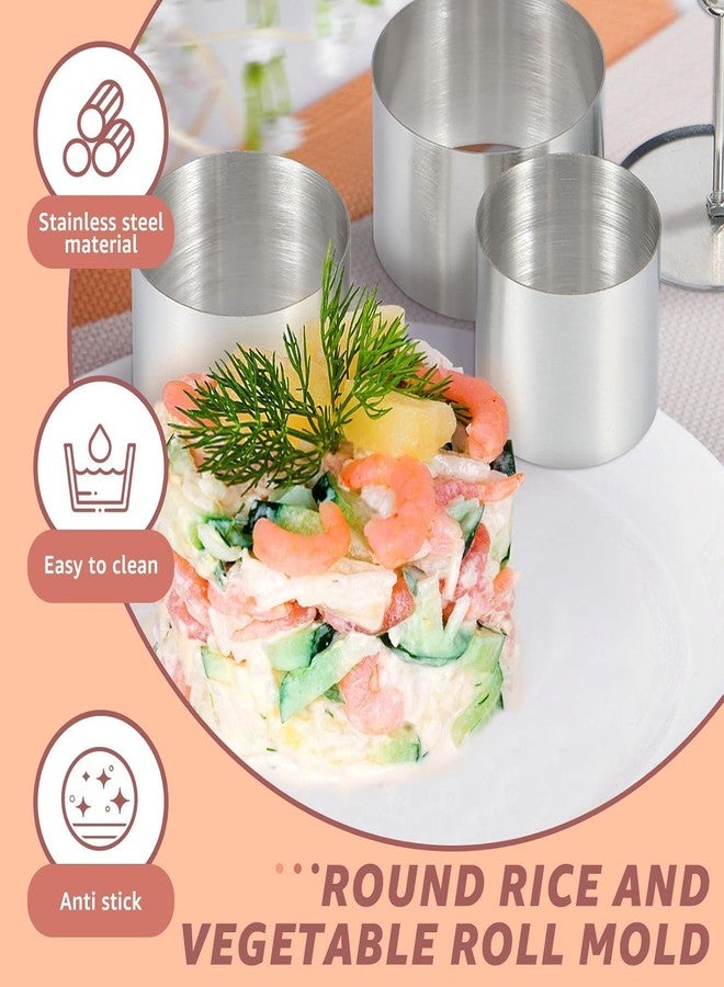 Cyrox Sushi Making Mold Stainless Steel Round Pastry Ring Cake Forming Rings with Pusher Food Presentation Rings Tartare Round Cake/Pastry Ring Easy to use for Kitchen (1Set of 3Pcs) - Image 2