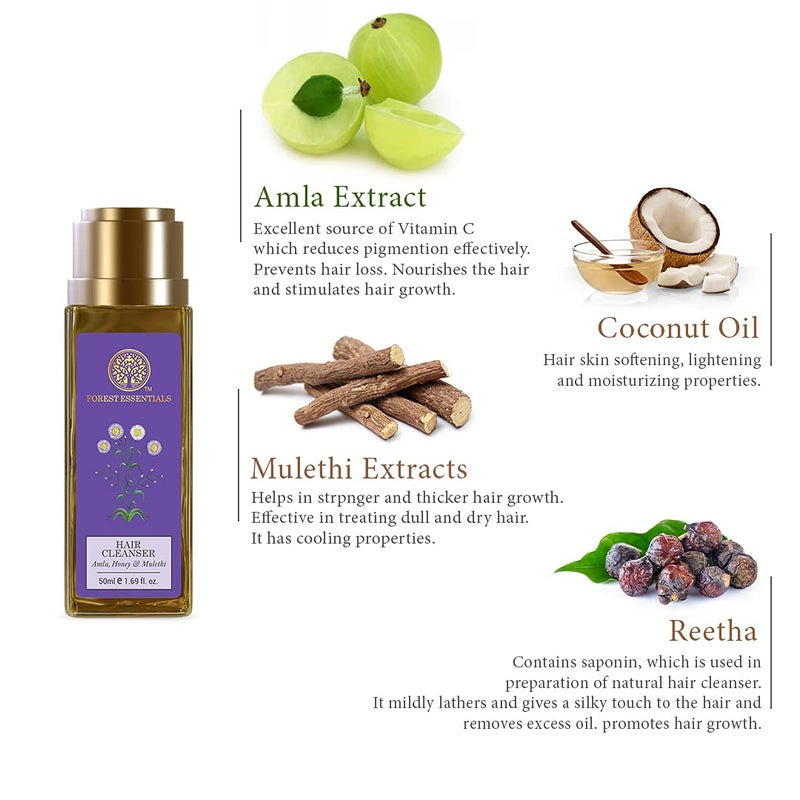 Forest Essentials منظف الشعر الأيورفيدي من فوريست إيسينشالز مع عسل الأملا والموليثي شامبو طبيعي مرطب للشعر الباهت والجاف يتحكم في تساقط الشعر وتقصفه خالي من الكبريت والبارابين 1 عدد - Image 5