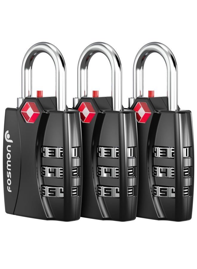 Fosmon TSA Approved Luggage Locks, (3 Pack) Open Alert Indicator 3 Digit Combination Padlock Codes Alloy Body for Travel Bag, Suit Case, Lockers, Gym, Bike Locks or Other - Image 1