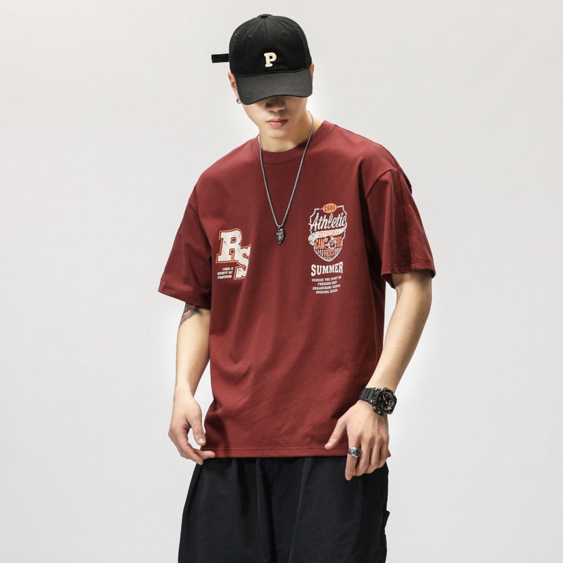 2024 Summer American Style Trendy Brand T-Shirt Combed Cotton Loose Printed Short Sleeve Top Men'S Casual Wash Water Crewneck T-Shirt - Image 4