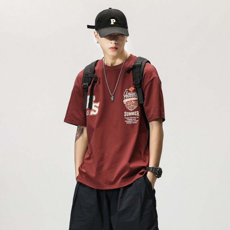 2024 Summer American Style Trendy Brand T-Shirt Combed Cotton Loose Printed Short Sleeve Top Men'S Casual Wash Water Crewneck T-Shirt - Image 5