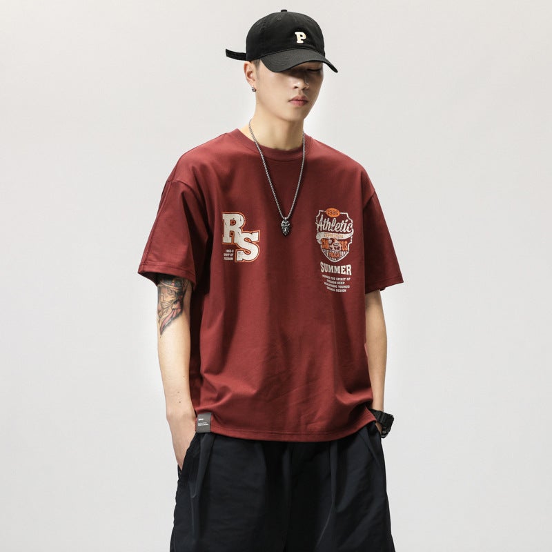 2024 Summer American Style Trendy Brand T-Shirt Combed Cotton Loose Printed Short Sleeve Top Men'S Casual Wash Water Crewneck T-Shirt - Image 2