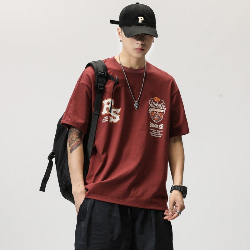 2024 Summer American Style Trendy Brand T-Shirt Combed Cotton Loose Printed Short Sleeve Top Men'S Casual Wash Water Crewneck T-Shirt - Image 3
