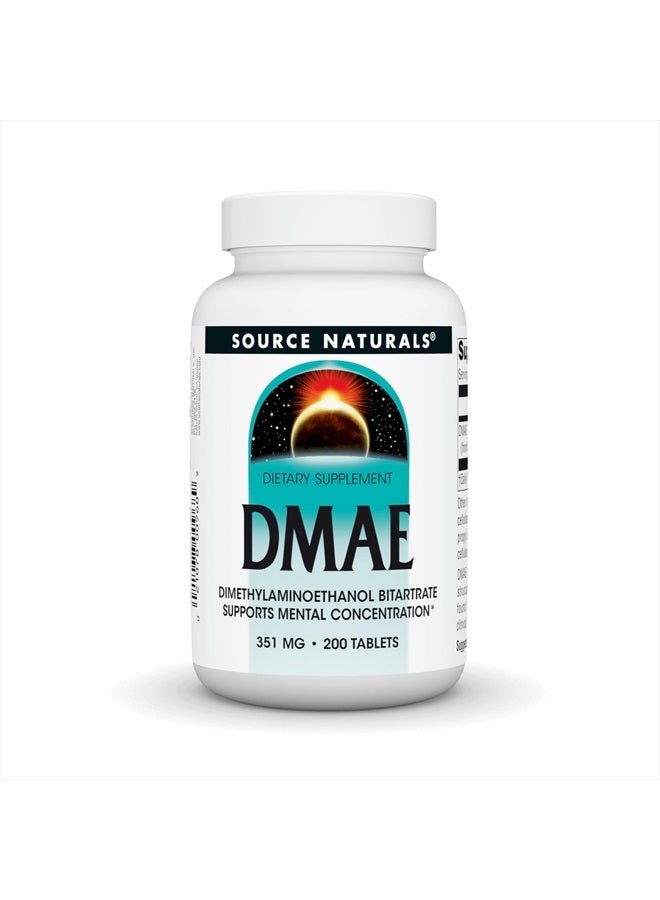 Source Naturals DMAE, Dimethylaminoethanol Bitartrate - Supports Mental Concentration - 200 Tablets - Image 1