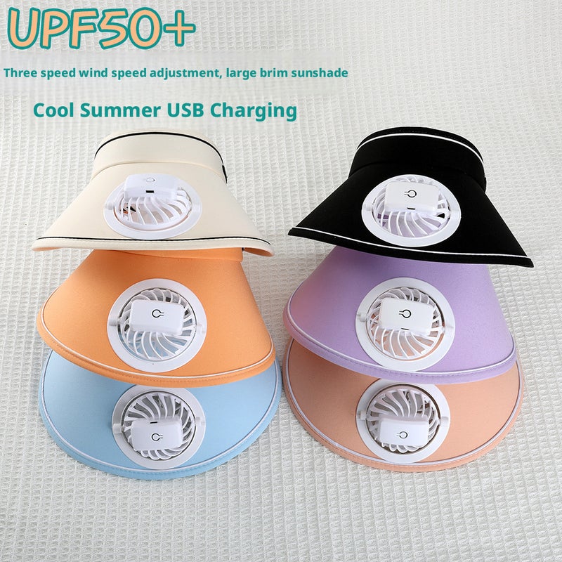 Summer UV Sun Hat with Fan, Face Cover, Large Brim, Visor, Women's Fashion Rechargeable Hat - Image 1