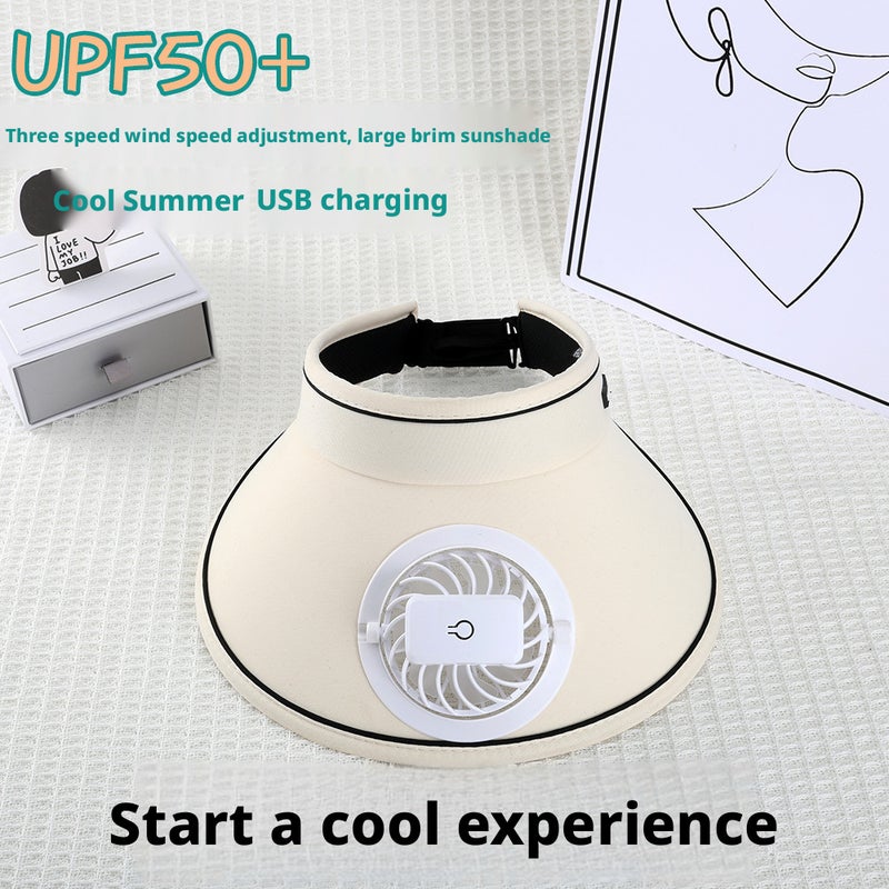 Summer UV Sun Hat with Fan, Face Cover, Large Brim, Visor, Women's Fashion Rechargeable Hat - Image 2