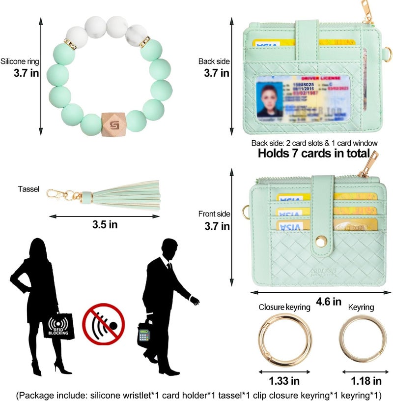 COOLANS Silicone Bracelet Wristlet Wallet Credit Card Holder RFID,ID Window,Key Ring Tassel,Slim Wallet Women Keychain Purse - Image 2