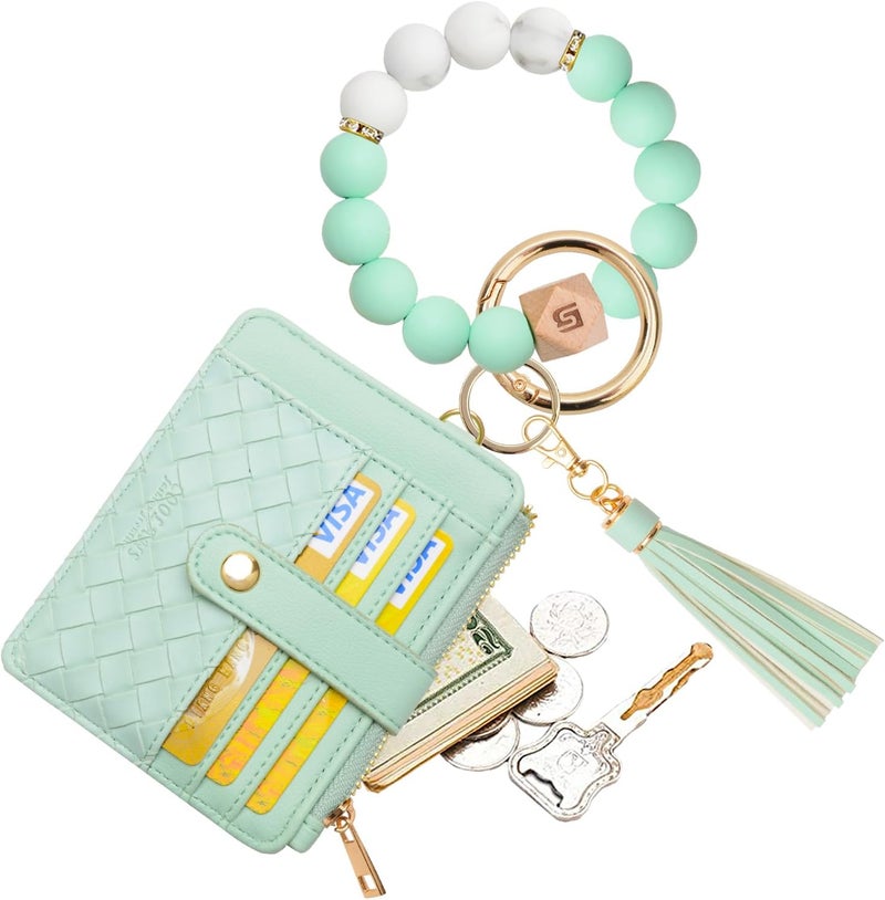 COOLANS Silicone Bracelet Wristlet Wallet Credit Card Holder RFID,ID Window,Key Ring Tassel,Slim Wallet Women Keychain Purse - Image 1