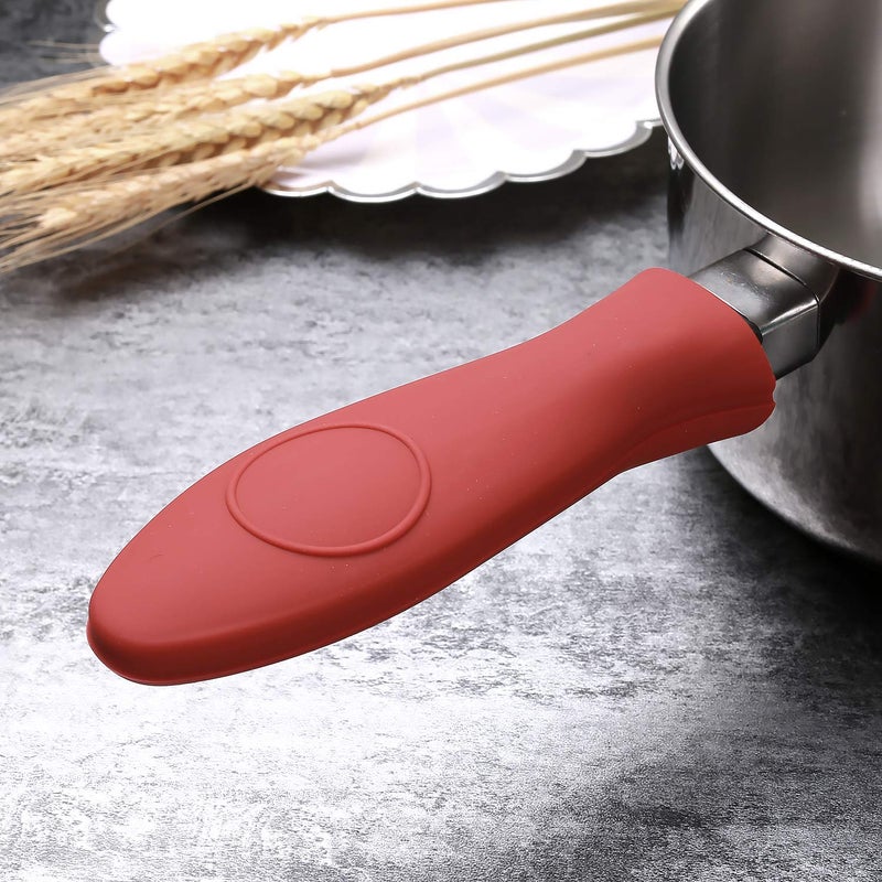 SKEMIX 4 Packs Silicone Hot Handle Holder Kitchen Heat Resistant Fry Pan Milk Pot Sleeve Grip Handle Cover Potholder for Cast Iron Skillets Griddles Metal & Aluminum Cookware – Black & Red - Image 5