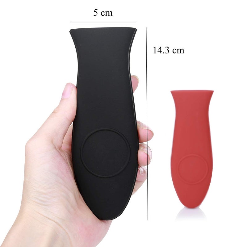 SKEMIX 4 Packs Silicone Hot Handle Holder Kitchen Heat Resistant Fry Pan Milk Pot Sleeve Grip Handle Cover Potholder for Cast Iron Skillets Griddles Metal & Aluminum Cookware – Black & Red - Image 2