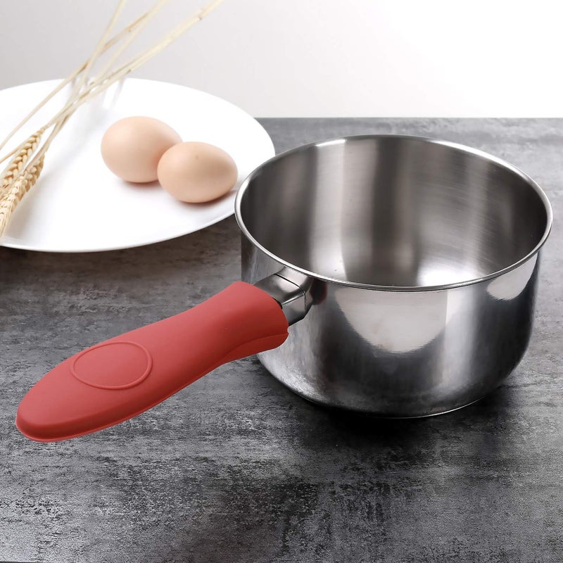 SKEMIX 4 Packs Silicone Hot Handle Holder Kitchen Heat Resistant Fry Pan Milk Pot Sleeve Grip Handle Cover Potholder for Cast Iron Skillets Griddles Metal & Aluminum Cookware – Black & Red - Image 4