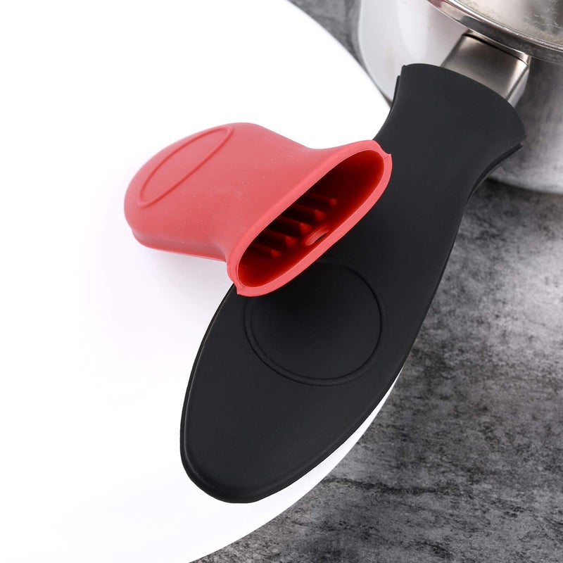 SKEMIX 4 Packs Silicone Hot Handle Holder Kitchen Heat Resistant Fry Pan Milk Pot Sleeve Grip Handle Cover Potholder for Cast Iron Skillets Griddles Metal & Aluminum Cookware – Black & Red - Image 3
