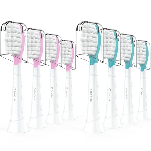 Ofashu Kids Replacement Toothbrush Head for Sonicare: Ofashu Children Sonic Electric Toothbrush Brush Head for Philips 6321 6340 6032/94 6042, 8 Packs for Boys Girls 7+, Pink & Green - Image 1