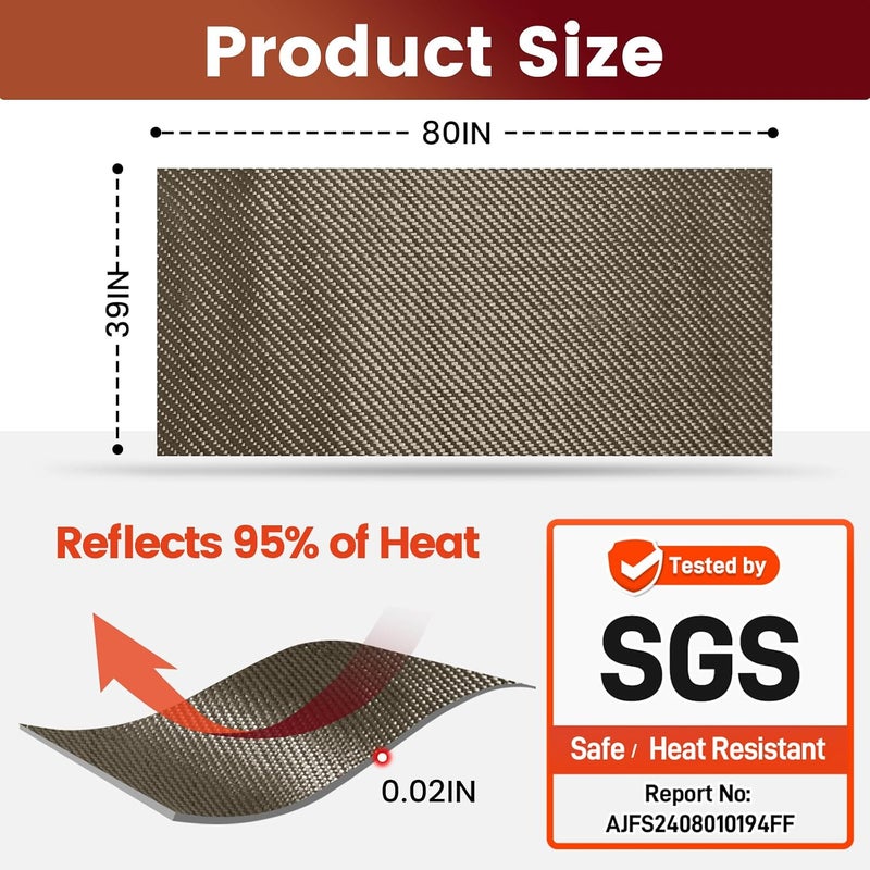 Amerbro Heat Shield Automotive Aluminum Reflects 95% of Radiant Heat, 39" x 80" Stove Heat Shield to Protect Refrigerator, Heat Shield Wrap for Exhaust, Motorcycle, Wood Stove, Cabinet, Fireplace (Brown) - Image 2