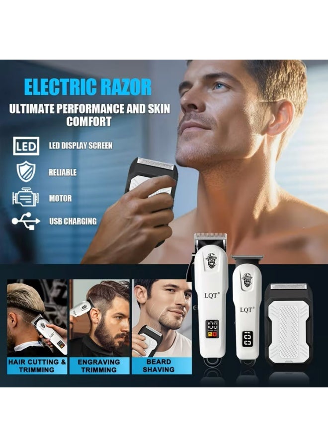 LQT 3-in-1 Cordless Hair Clipper Grooming Kit for Men, Electric Trimmer & Foil Shaver Set with LED Display, USB Rechargeable, Guide Combs, Professional Hair Cutting & Beard Trimming Kit - Image 2