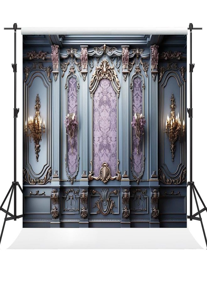 Kate 7×5ft European Style Retro Castle Wall Decoration Backdrop Photography Indoor Purple and Blue Classic Gypsum Pattern Background Photography Studio Props for Portrait Pictures and Videos - Image 1