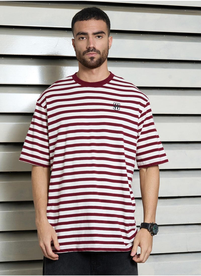 HIGH STAR Relaxed Red Striped T-Shirt for Men  - Image 1
