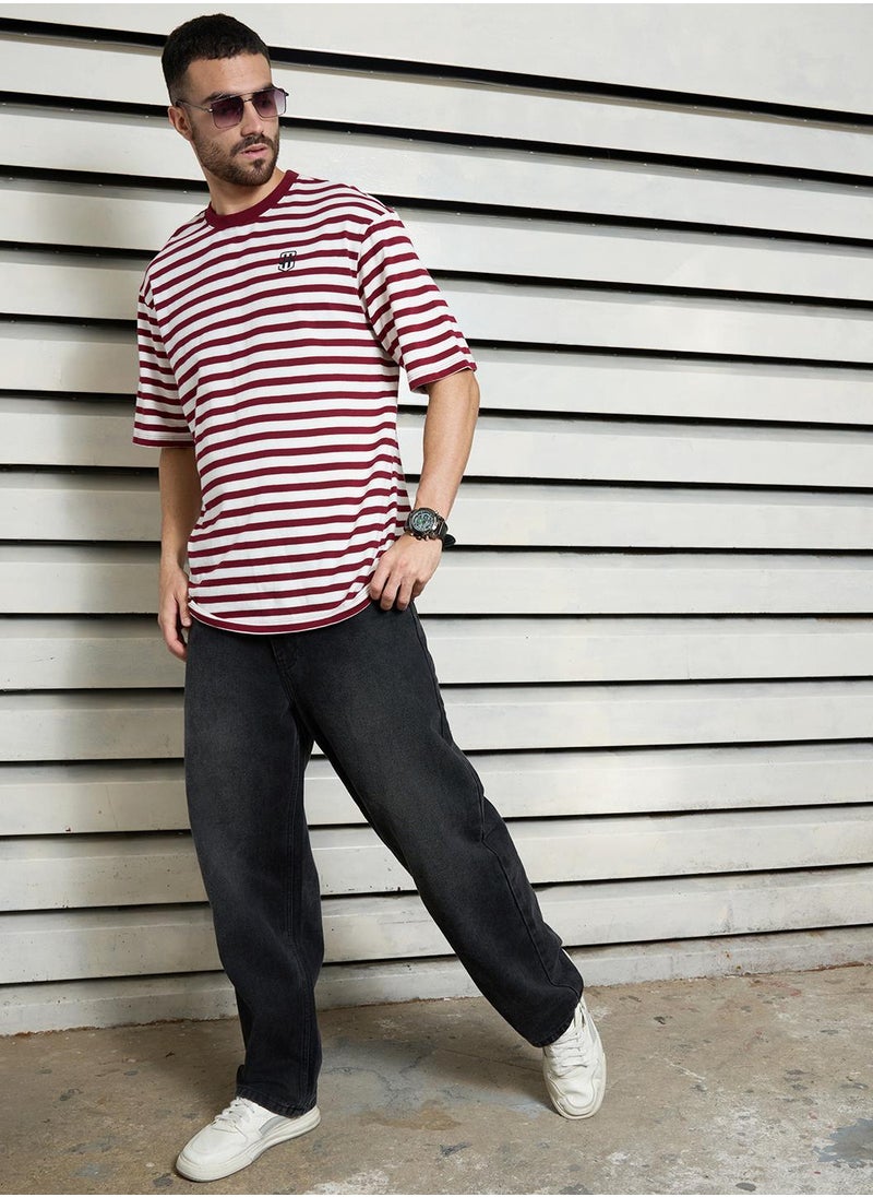 HIGH STAR Relaxed Red Striped T-Shirt for Men  - Image 5