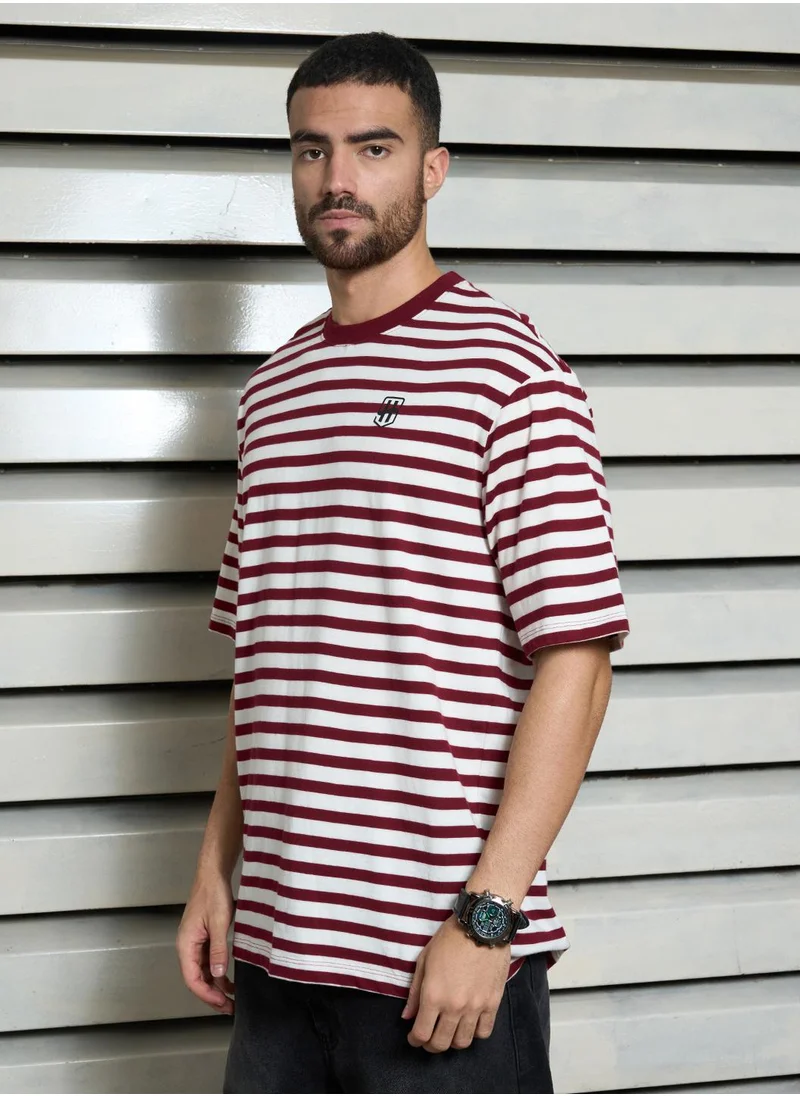 HIGH STAR Relaxed Red Striped T-Shirt for Men