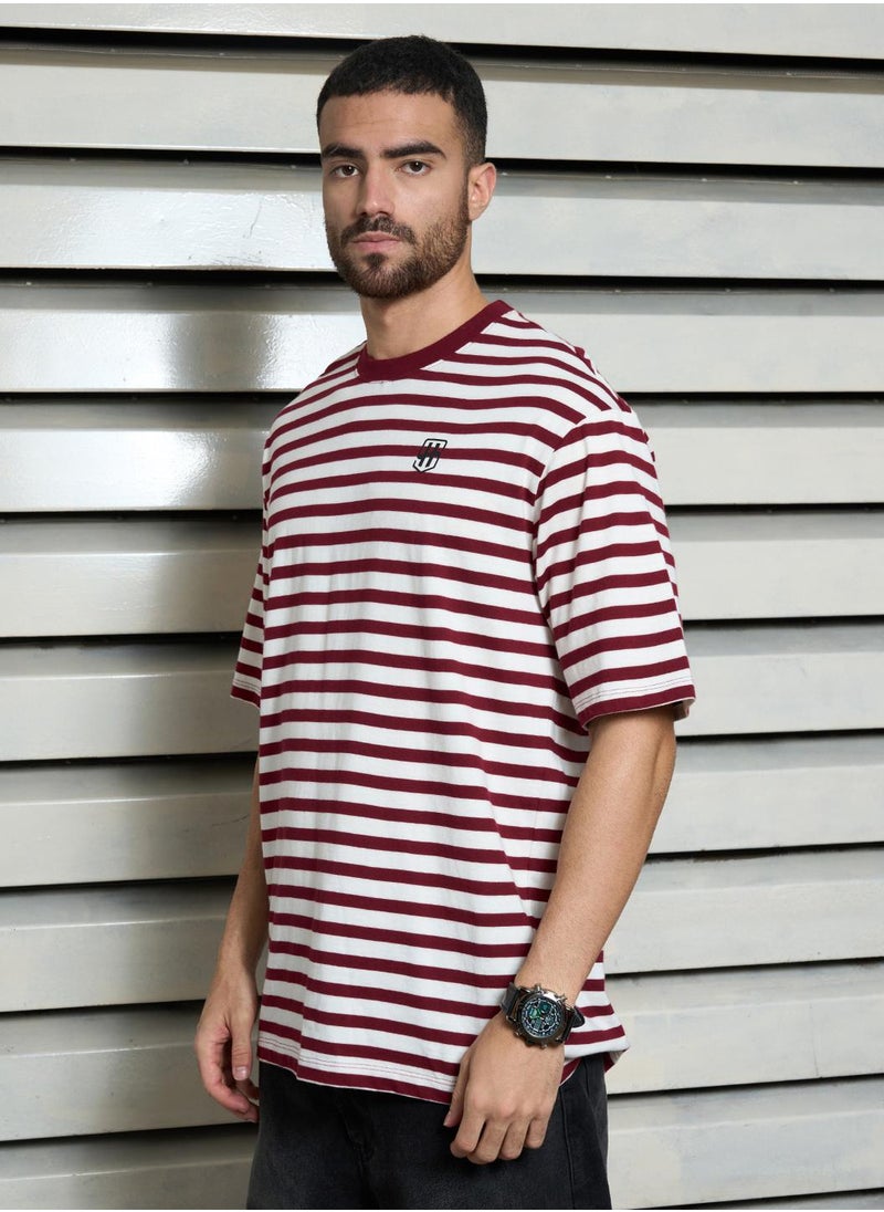 HIGH STAR Relaxed Red Striped T-Shirt for Men  - Image 2