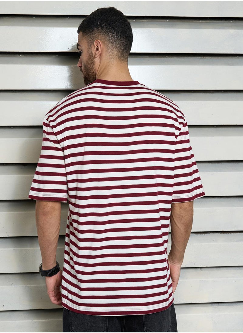 HIGH STAR Relaxed Red Striped T-Shirt for Men  - Image 3