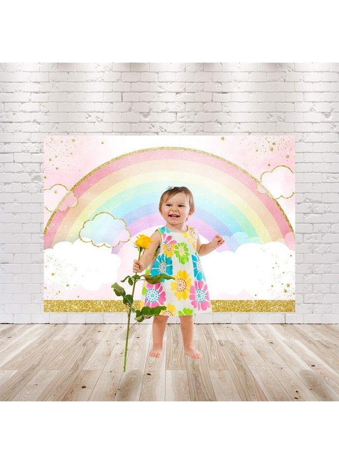 Ticuenicoa 5X3Ft Rainbow Backdrop Baby Shower Background Pink Gold 1St Birthday Photography Backdrops Watercolor Cloud Girls First Birthday Party Decoration Cake Table Banner Kids Photo Booth Props  - Image 4