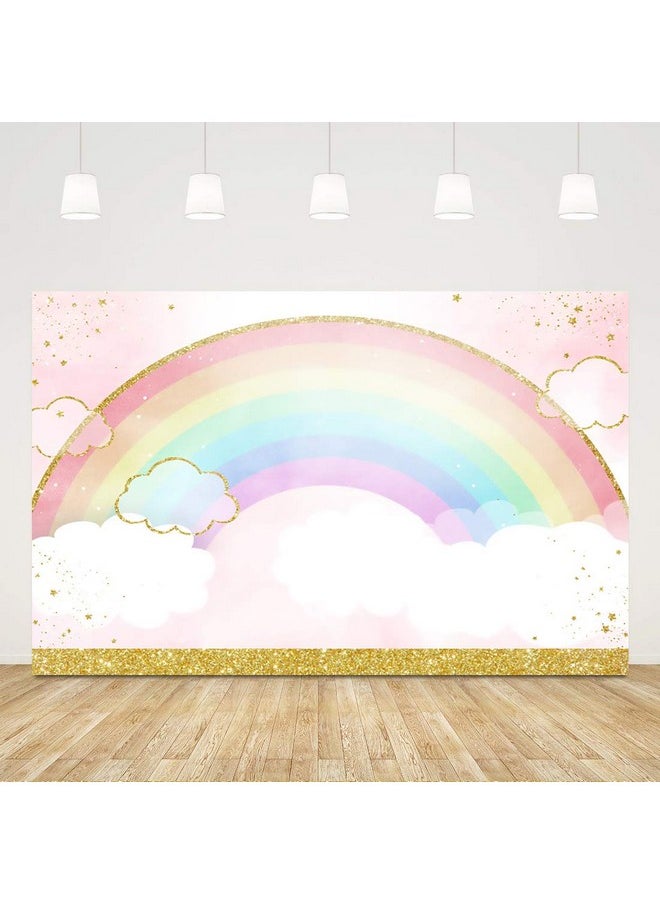 Ticuenicoa 5X3Ft Rainbow Backdrop Baby Shower Background Pink Gold 1St Birthday Photography Backdrops Watercolor Cloud Girls First Birthday Party Decoration Cake Table Banner Kids Photo Booth Props  - Image 2