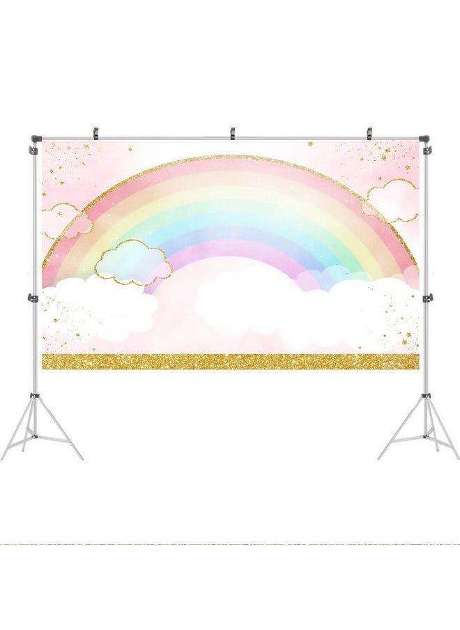 Ticuenicoa 5X3Ft Rainbow Backdrop Baby Shower Background Pink Gold 1St Birthday Photography Backdrops Watercolor Cloud Girls First Birthday Party Decoration Cake Table Banner Kids Photo Booth Props  - Image 3