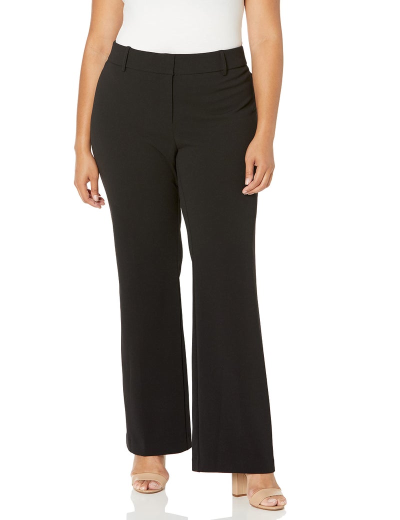 Rafaella Womens Plus Size Soft Crepe Modern Fit Bootcut Dress Pants Black 18W