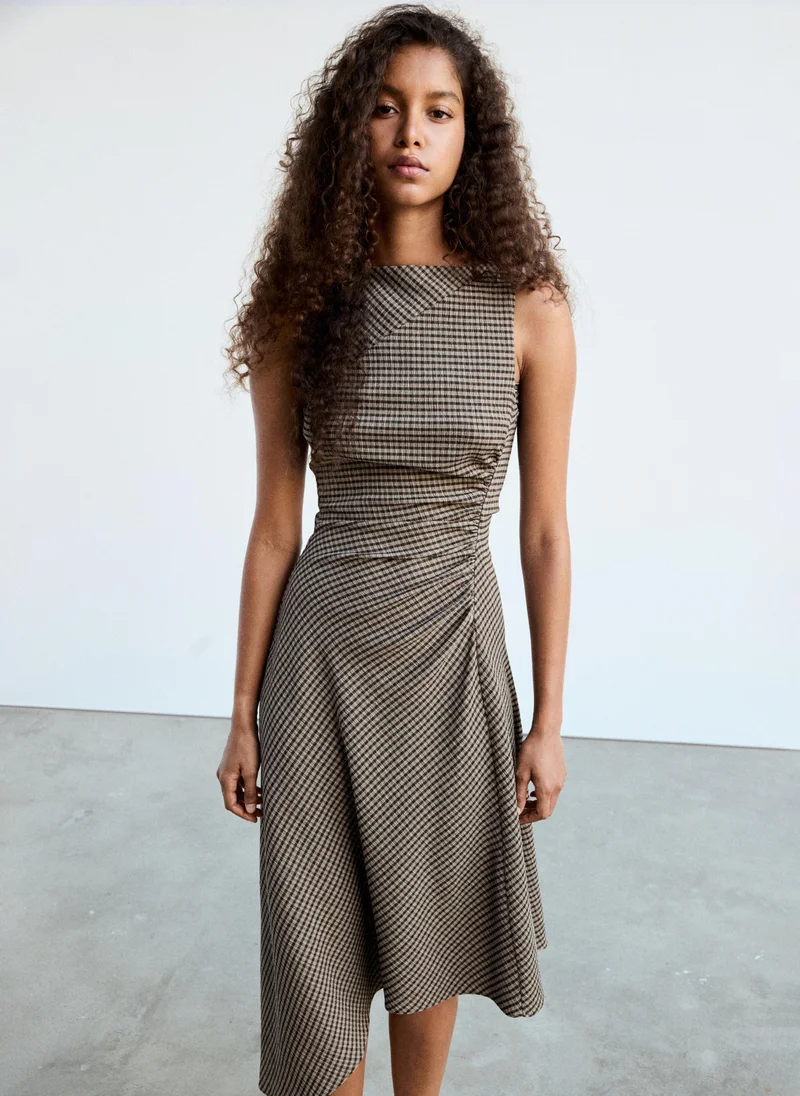 مانجو Checked Dress With An Asymmetric Hem
