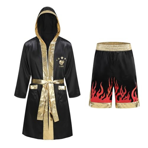 GRAJTCIN Boxer Costume Boxing Robe with Hood Boxer Shorts Costume Set Flame XL - Image 1