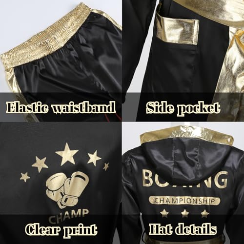 GRAJTCIN Boxer Costume Boxing Robe with Hood Boxer Shorts Costume Set Flame XL - Image 5