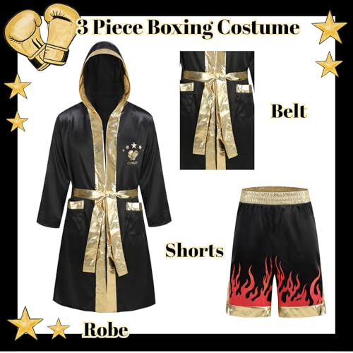 GRAJTCIN Boxer Costume Boxing Robe with Hood Boxer Shorts Costume Set Flame XL - Image 3