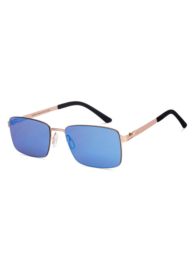VINCENT CHASE Unisex Vincent Chase By Lenskart | Gold Blue Mirror Full Rim Rectangular | Lounge Tints | Branded Latest and Stylish Sunglasses | 100% UV Protection (UV 400) | Unisex | Medium | VC S17424 - Image 1