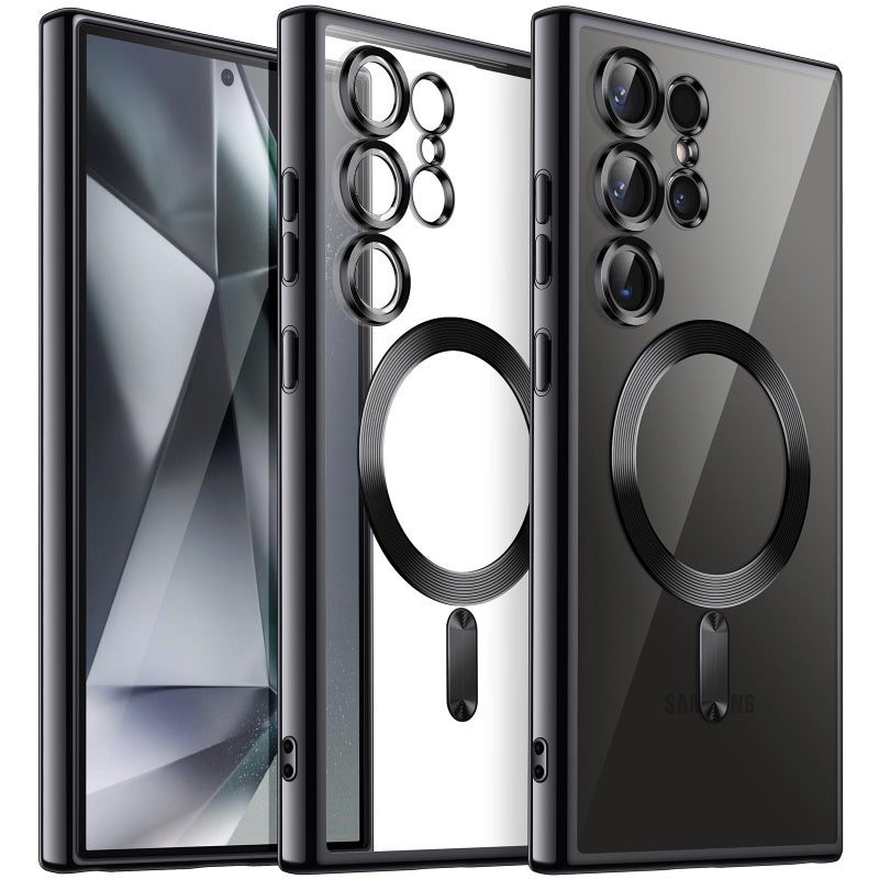 Jetech غطاء شفاف ناعم من JETech لهاتف سامسونج جالاكسي S24 ألترا 68 إنش عدسة الكاميرا حماية كاملة متوافق مع شحن ماغسيف اللاسلكي مضاد للصدمات غلاف هاتف TPU مطلي بالتيتانيوم الأسود