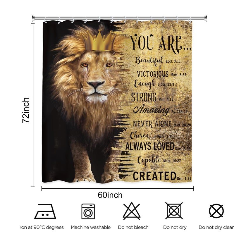 Kalmico Lion Man Shower Curtain 60Wx72L Inch Motivational Inspirational Quotes Positive Bible Animal Black Gold Masculine Bathroom Set Accessories Decor Polyester Waterproof with 12 Pack Hooks - Image 3