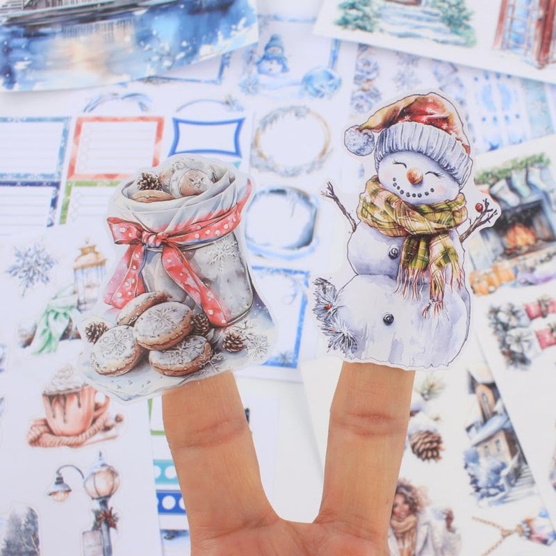 Dwpetzo Ice and Snow Winter Scrapbook Stickers for Scrapbooking Supplies, 20 Sheets A5 Washi Paper Transparent PET Die Cut Stickers Book for Journaling, Junk Journal, Collage, Adults Crafts Arts - Image 5