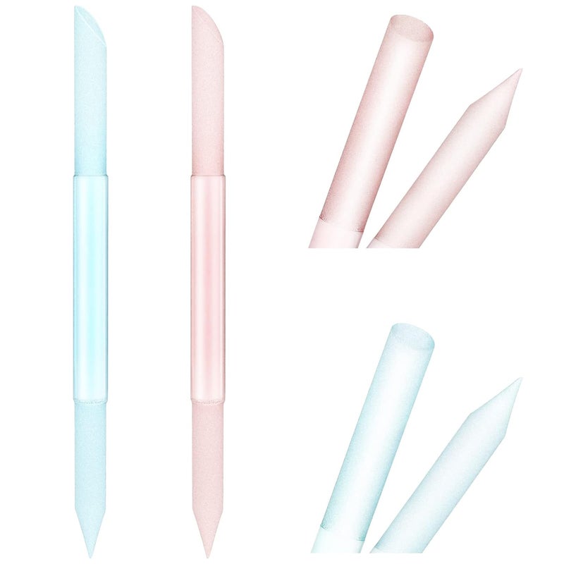 Sibba 2 PCS Nail Cuticle Pusher Glass Cuticle Remover Stick Trimmer Reusable Dual-Ended Manicure Stick, Pedicure Fingertip File Precision Filing & Abrasive Surface for Nail Care Polishing (Pink,Blue)
