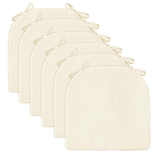 Wellsin Chair Cushions for Dining Chairs 6 Pack - Kitchen Chair Cushions with Ties and Non-Slip Backing - Dining Chair Pads 16"X16"X2", Beige - Image 2