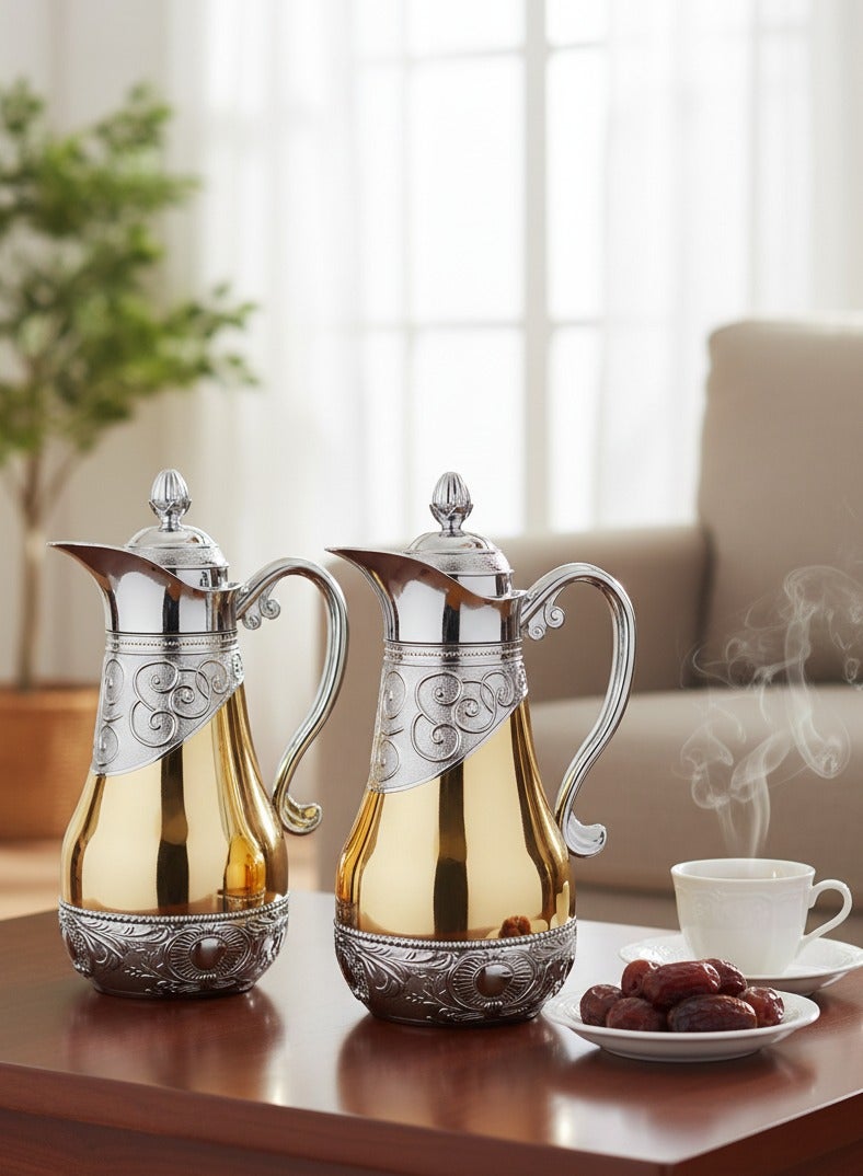 REEM 2-Piece Tea/Coffee Flask Set 0.8L & 0.85L Gold/Silver - Image 1