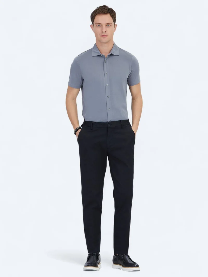 Kip Black Weaving Jogging Fit Casual Cotton Blended Trousers