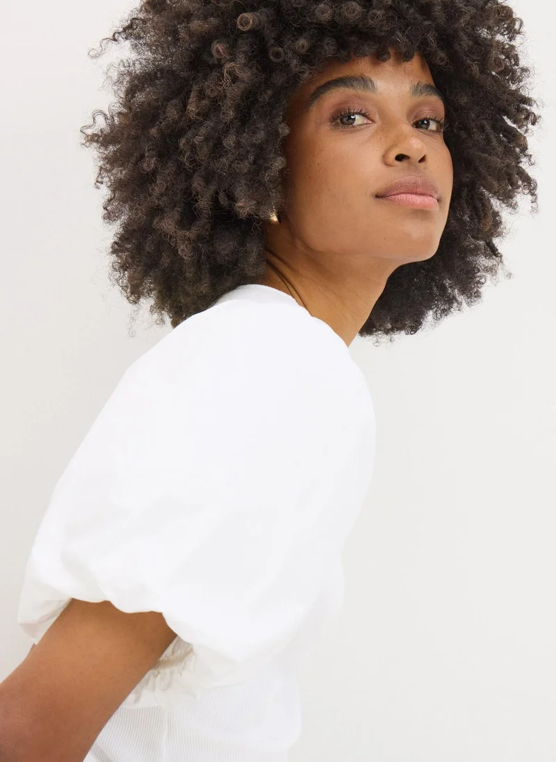 Matalan White Puff Sleeve Ribbed Top