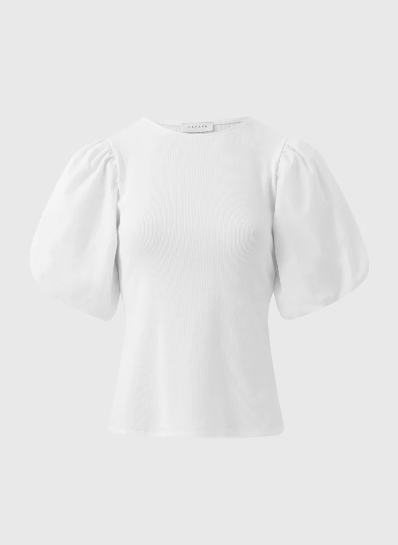 Matalan White Puff Sleeve Ribbed Top