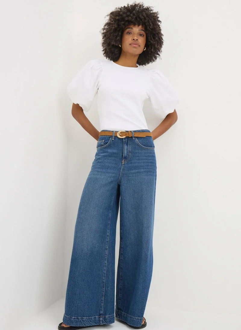 Matalan White Puff Sleeve Ribbed Top