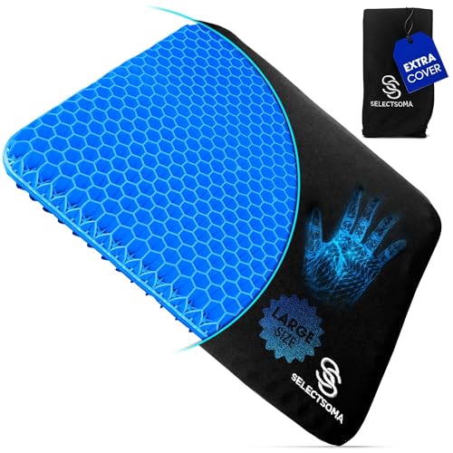 SelectSoma Large Gel Seat Cushion for Desk Chair  Pressure Relief for Back Sciatica Coccyx and Tailbone Pain While Long Sitting  Wheelchair Cushion  Car and Truck Chair Pad