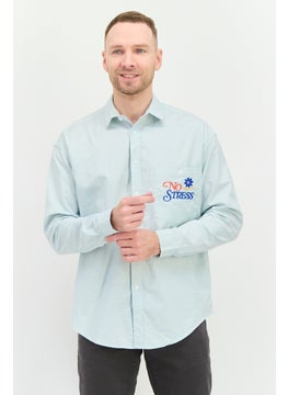 Asos Design Men Oversized Fit Long Sleeve Embroidered Casual Shirt, Sky Blue  - Image 1
