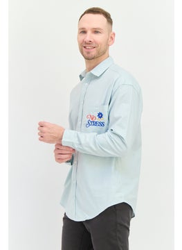 Asos Design Men Oversized Fit Long Sleeve Embroidered Casual Shirt, Sky Blue  - Image 3