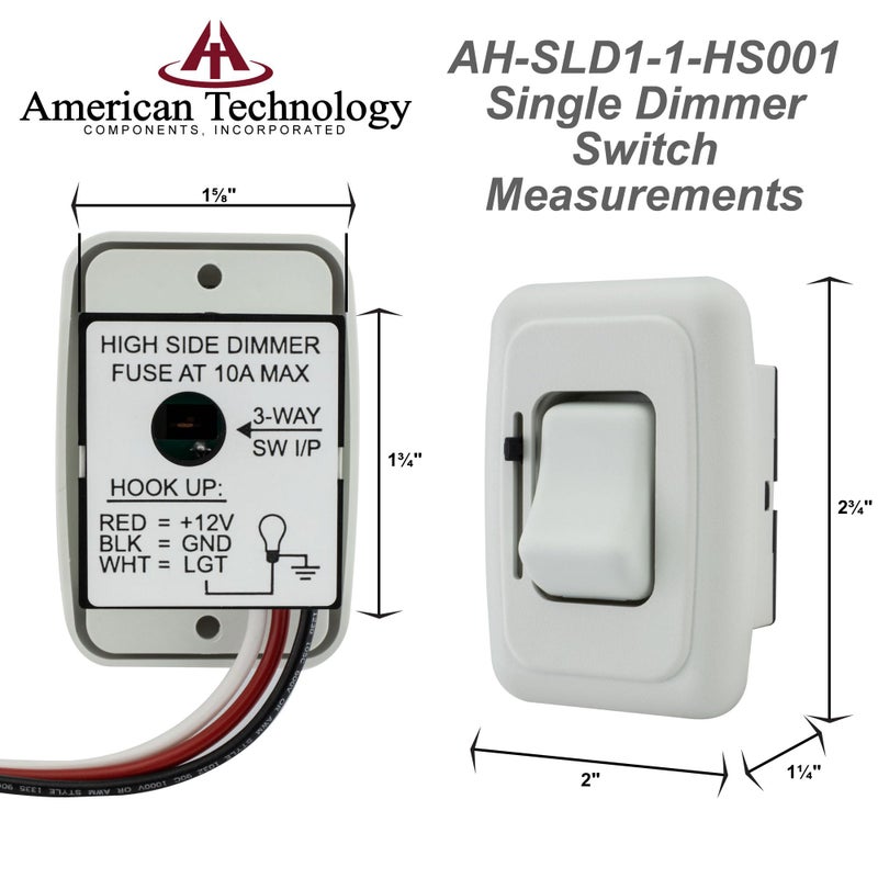 American Technology Components مكونات التكنولوجيا الأمريكية مفتاح خافت 12 فولت تيار مستمر ل LED، هالوجين، متوهج - RV، سيارة، شاحنة، بحرية، وإضاءة شريطية (منزلق، أبيض) - Image 4