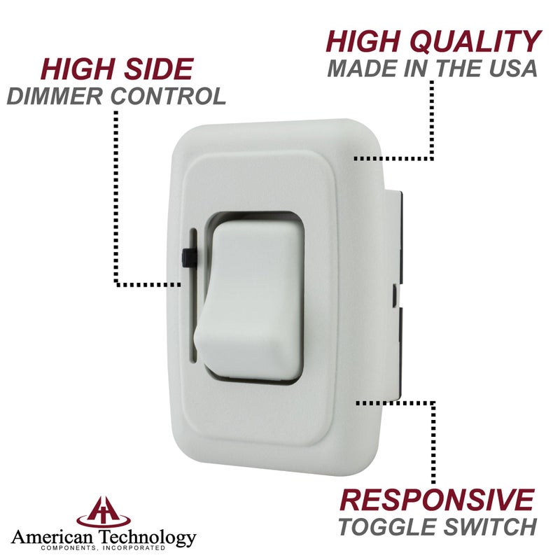 American Technology Components مكونات التكنولوجيا الأمريكية مفتاح خافت 12 فولت تيار مستمر ل LED، هالوجين، متوهج - RV، سيارة، شاحنة، بحرية، وإضاءة شريطية (منزلق، أبيض) - Image 3